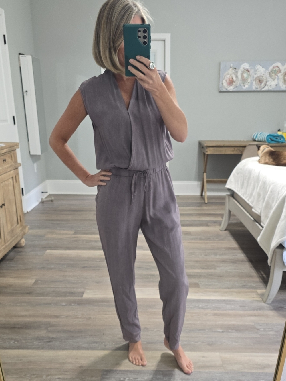 cloth & stone Sleeveless V-Neck Drawstring Jumpsuit in Mauve